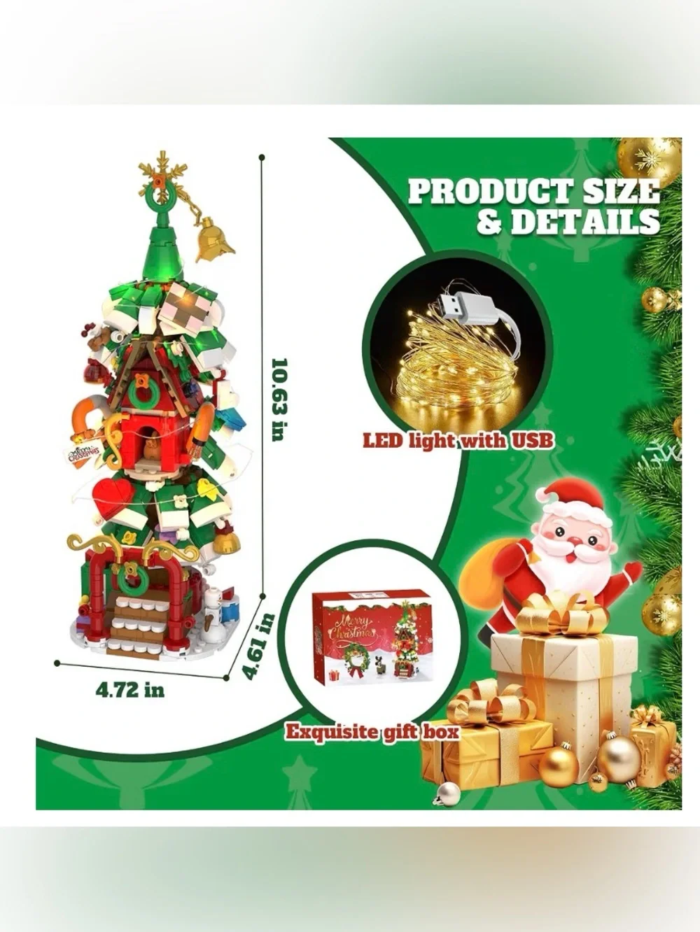 🔥Advent Calendar Christmas Tree Building Set w/LED lights, Wreath, & Reindeer